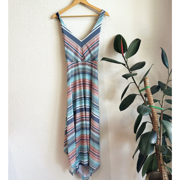 Prana Womens Josepina Midi Fit & Flare Dress XL Asymmetrical Striped Coastal - Picture 1 of 9